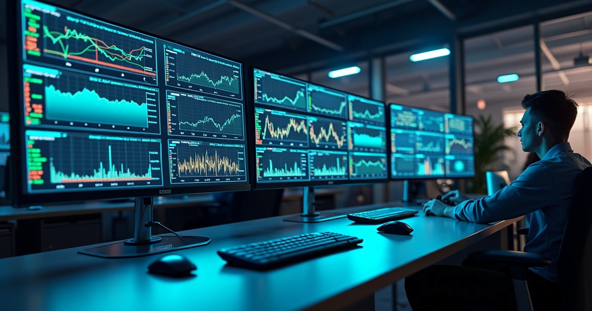 Digital control panel displaying delta gamma vega and theta graphs and data for derivative portfolios 