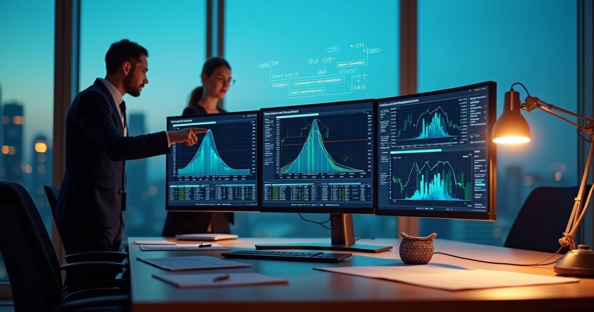 Treasury professionals analyzing complex derivative valuation dashboards 