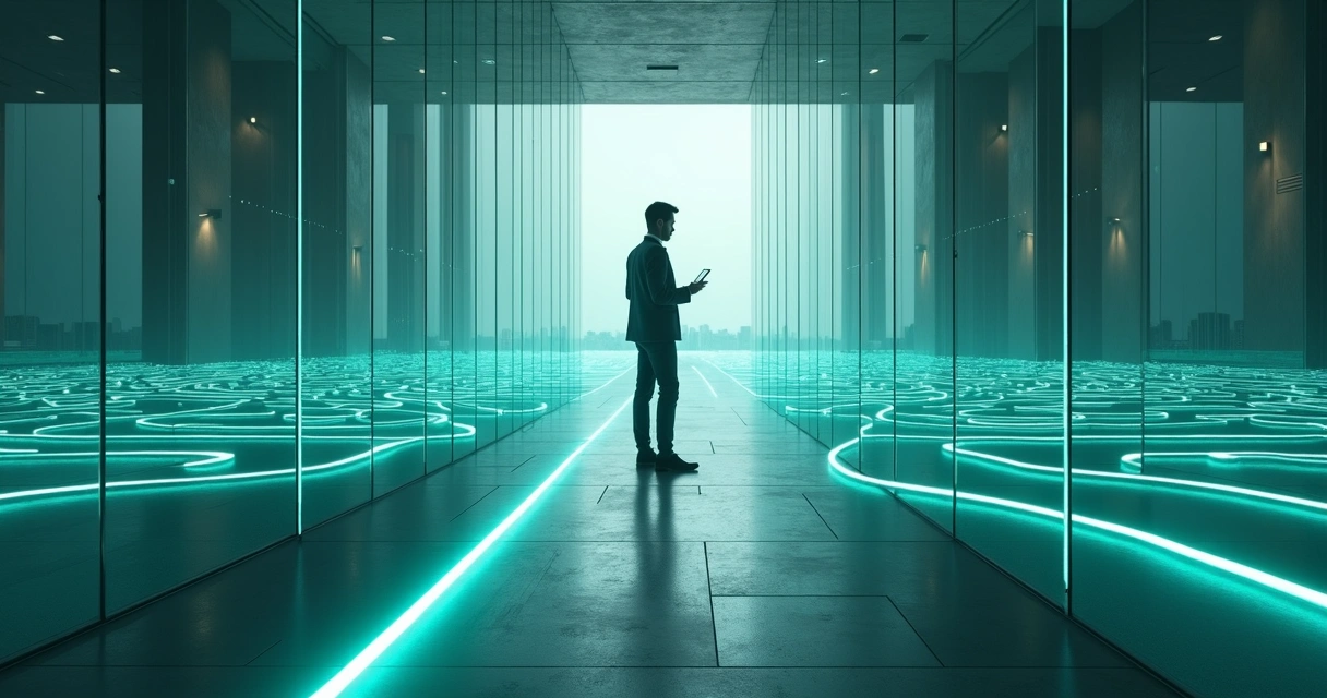 Executive choosing clear path through financial labyrinth 
