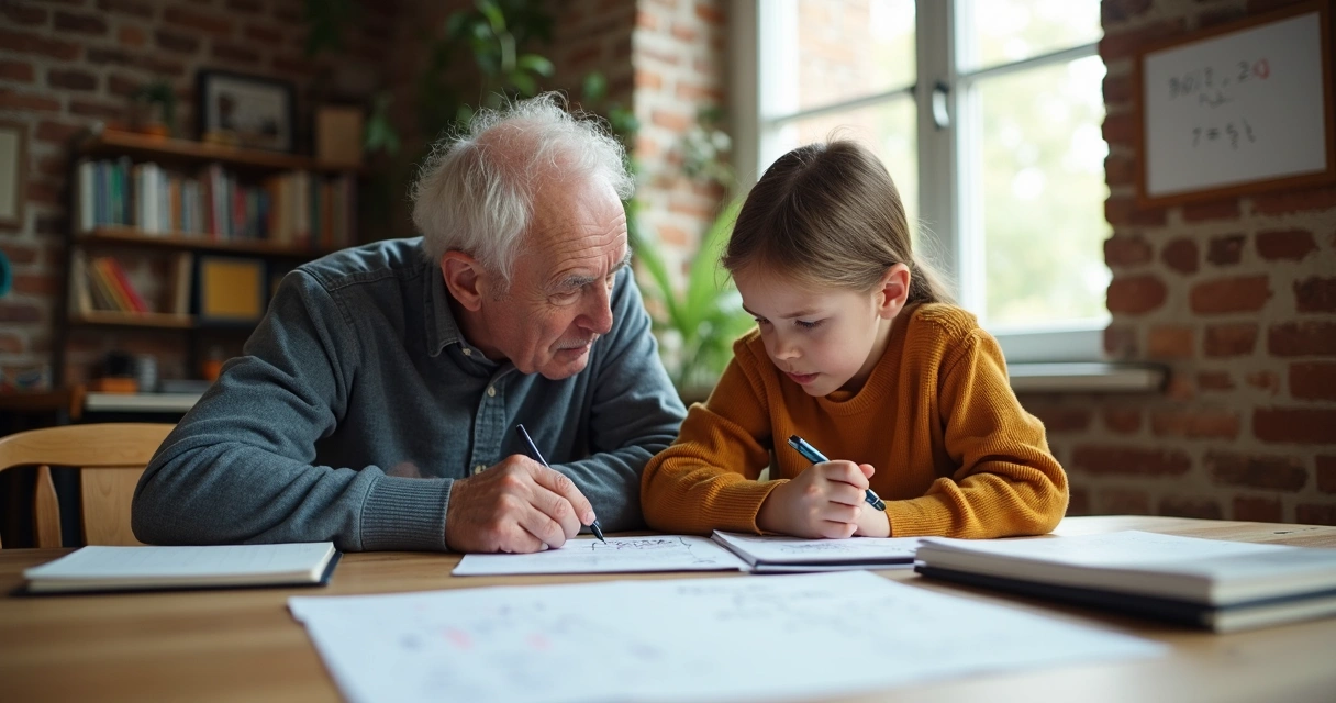 Duas pessoas de idades diferentes enfrentando um desafio juntos, expressão de foco