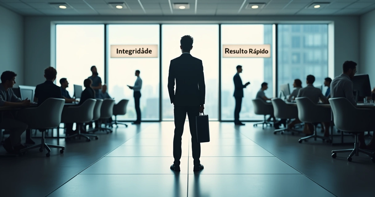 Profissional diante de dois caminhos no escritório 