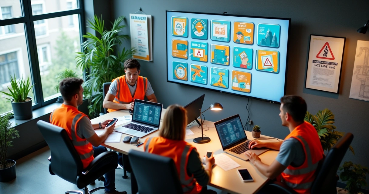 Painel digital mostrando enigma de segurança do trabalho 