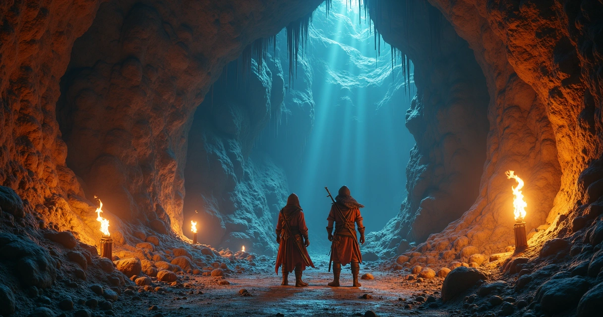 Caverna escura em Tibia com jogadores enfrentando monstros 