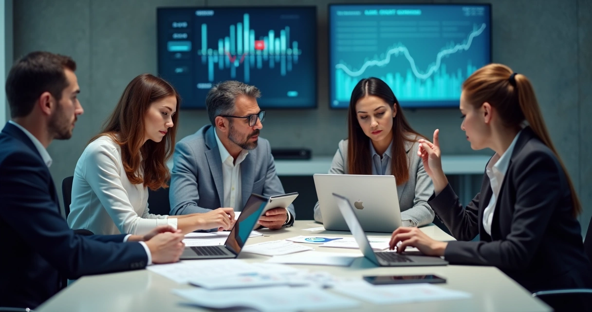 Equipe reunida discutindo desafios na implantação de cultura data-driven. 