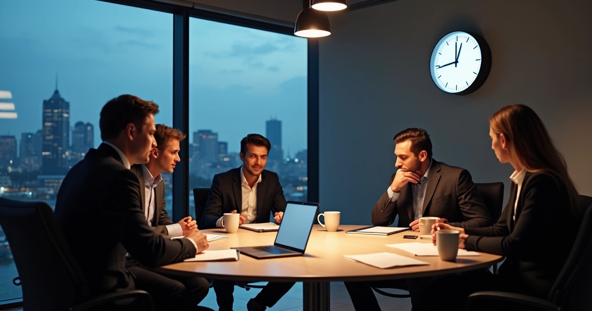 Equipe pequena ao redor de uma mesa de trabalho 