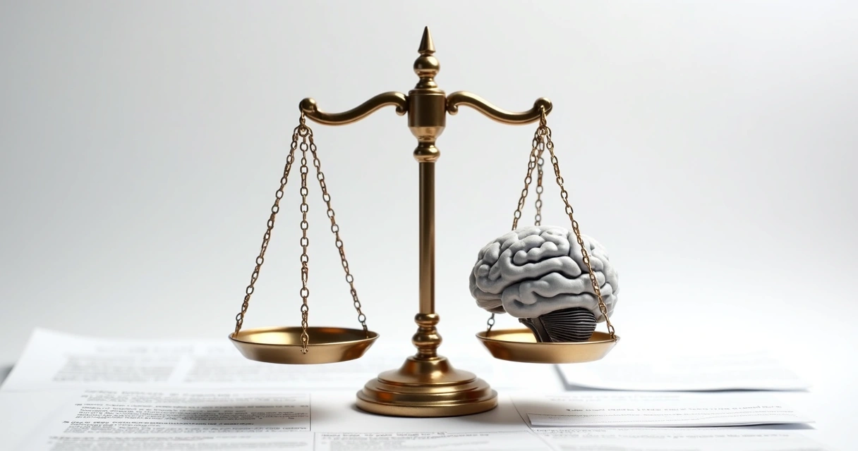 Desafios éticos representados por balança da justiça e IA 