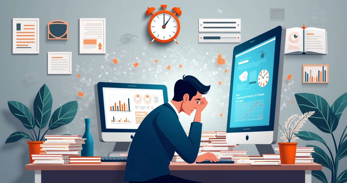 Desenho de um escritório desorganizado simbolizando os desafios da implementação da IA na gestão de crédito.