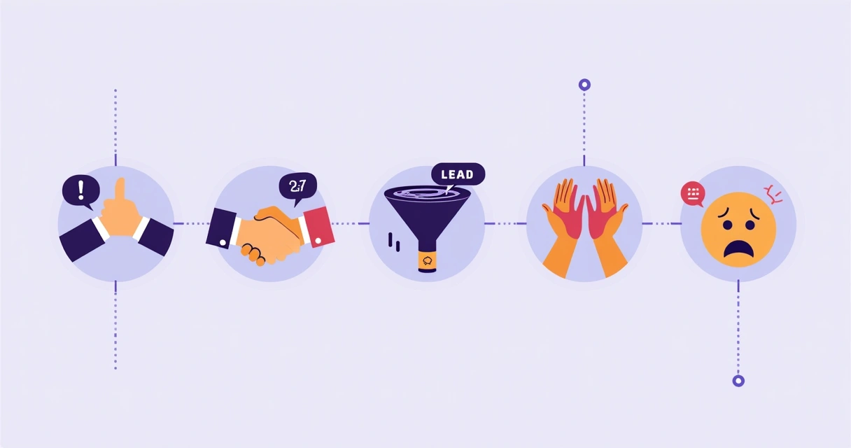 Cinco ícones ilustrando problemas comuns de canal, como desalinhamento, má comunicação, lead perdido, disputa e desmotivação 