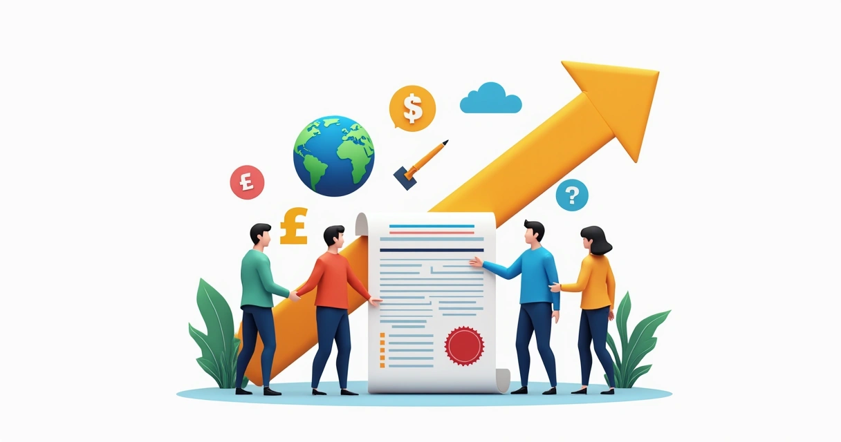 Ícones representando dificuldades e soluções de parcerias multinacionais 
