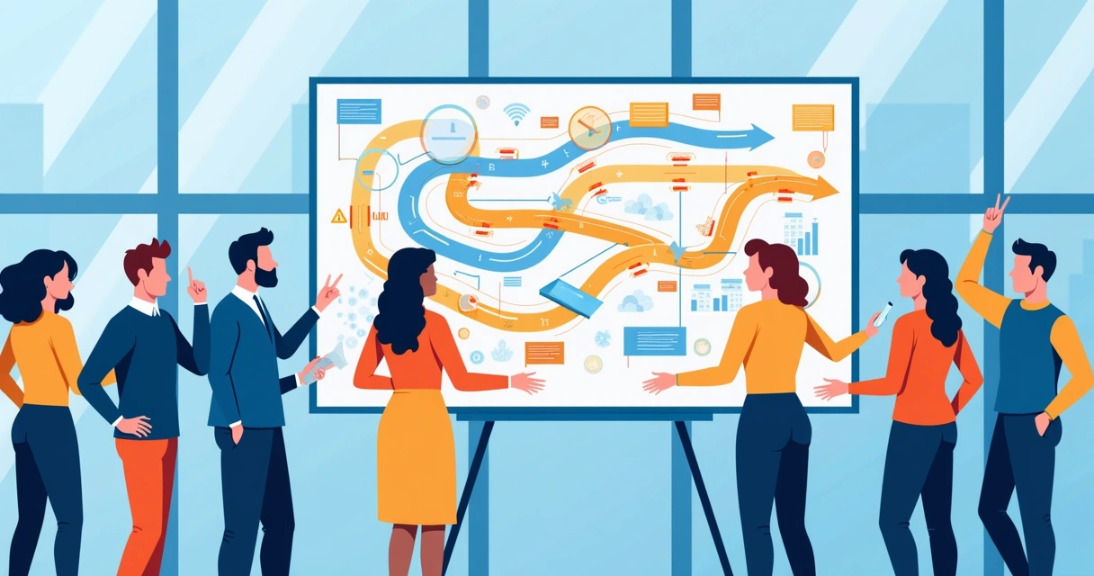 Equipe de vendas analisando um quadro complexo de pipeline