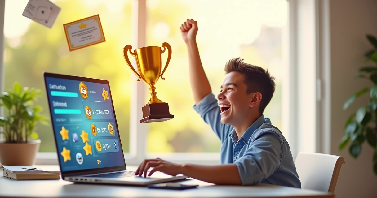 Elementos de gamificação como pontos e troféus para engajamento virtual 