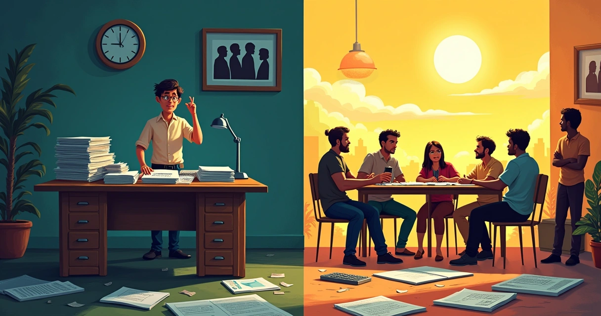 Ilustração mostrando desafios da regularização fundiária, com pessoas, documentos e reuniões.