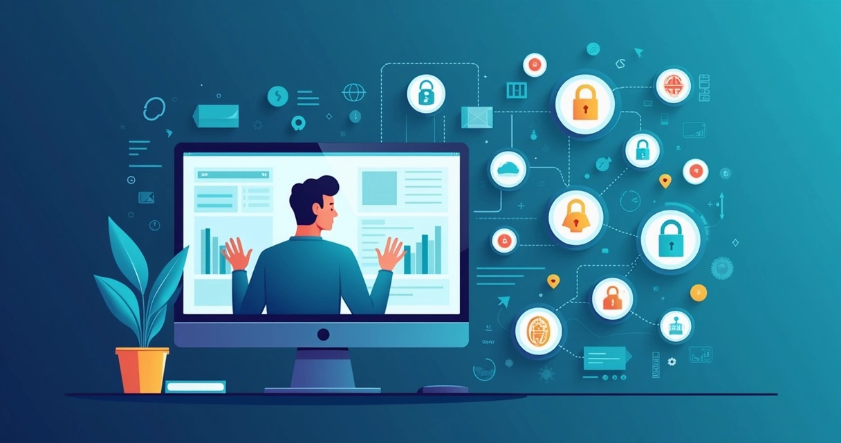 Símbolos de segurança digital em audiência online 