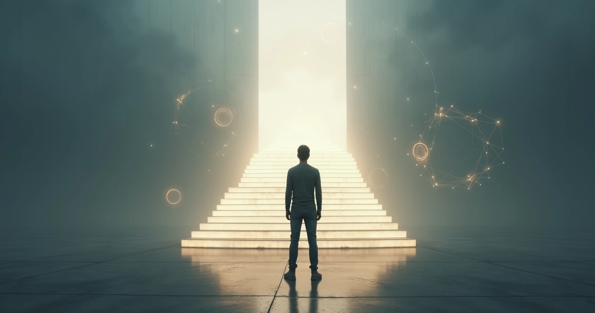 Persona mirando una escalera de luz que simboliza etapas del desarrollo ético 