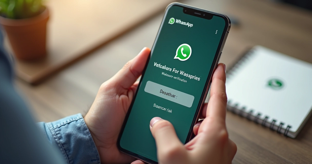 Configuração do WhatsApp mostrando janela para desativar confirmação em duas etapas, com botão de confirmação em destaque. 