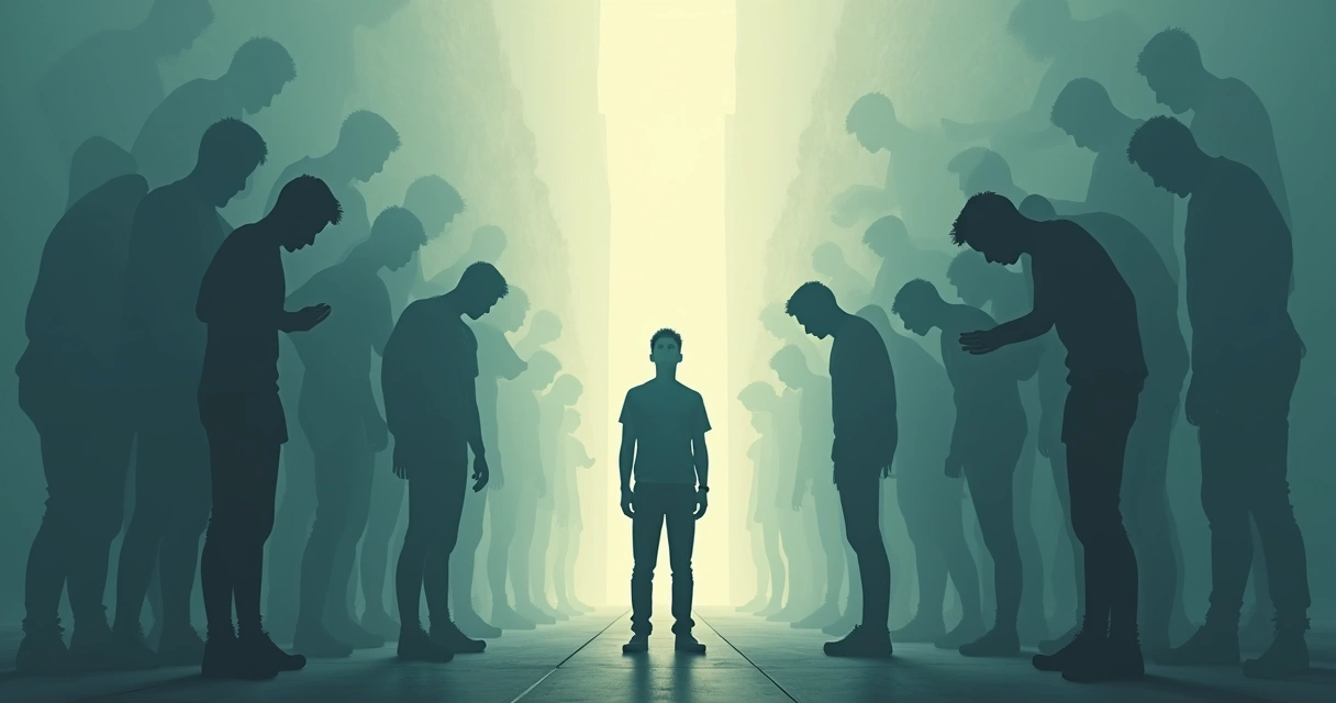 Persona con múltiples siluetas reflejando emociones y pensamientos confusos 