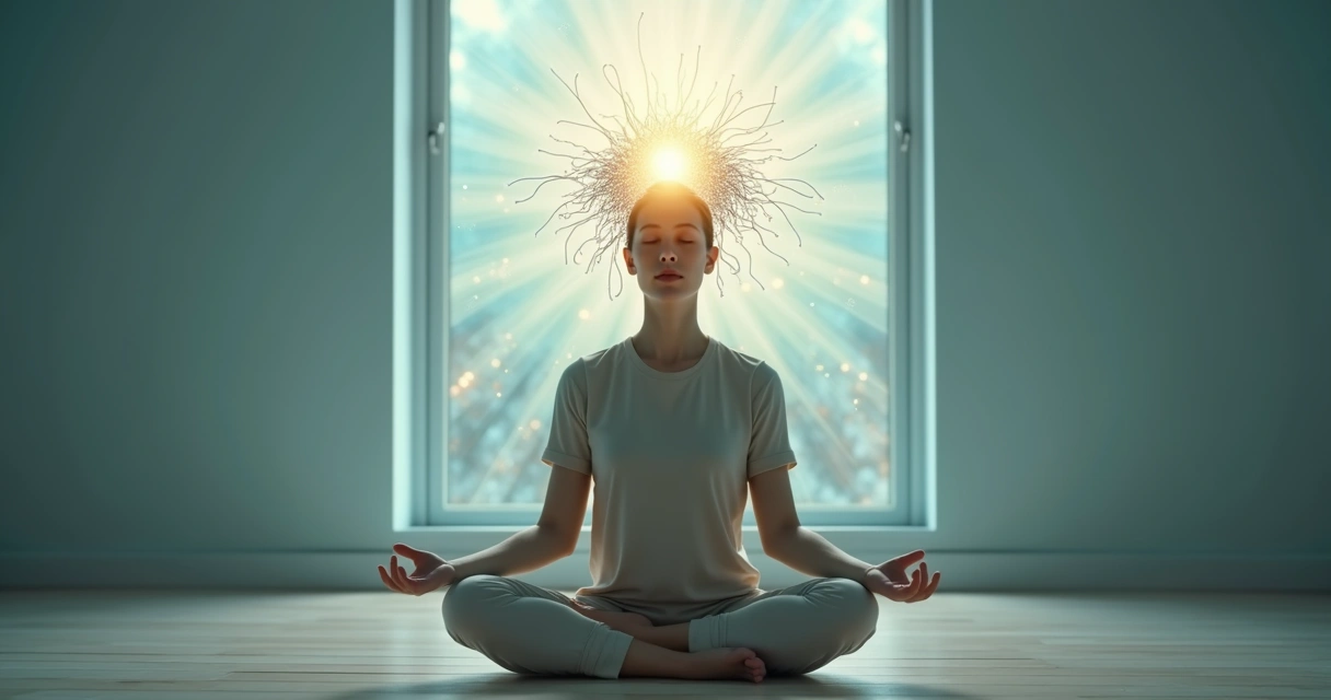 Pessoa em meditação com silhueta iluminada representando desbloqueio de padrões inconscientes 