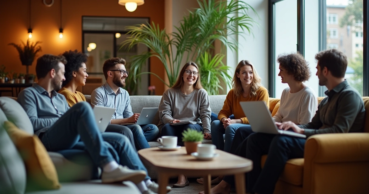 Profissionais de inovação relaxando juntos em uma área de descanso no escritório 