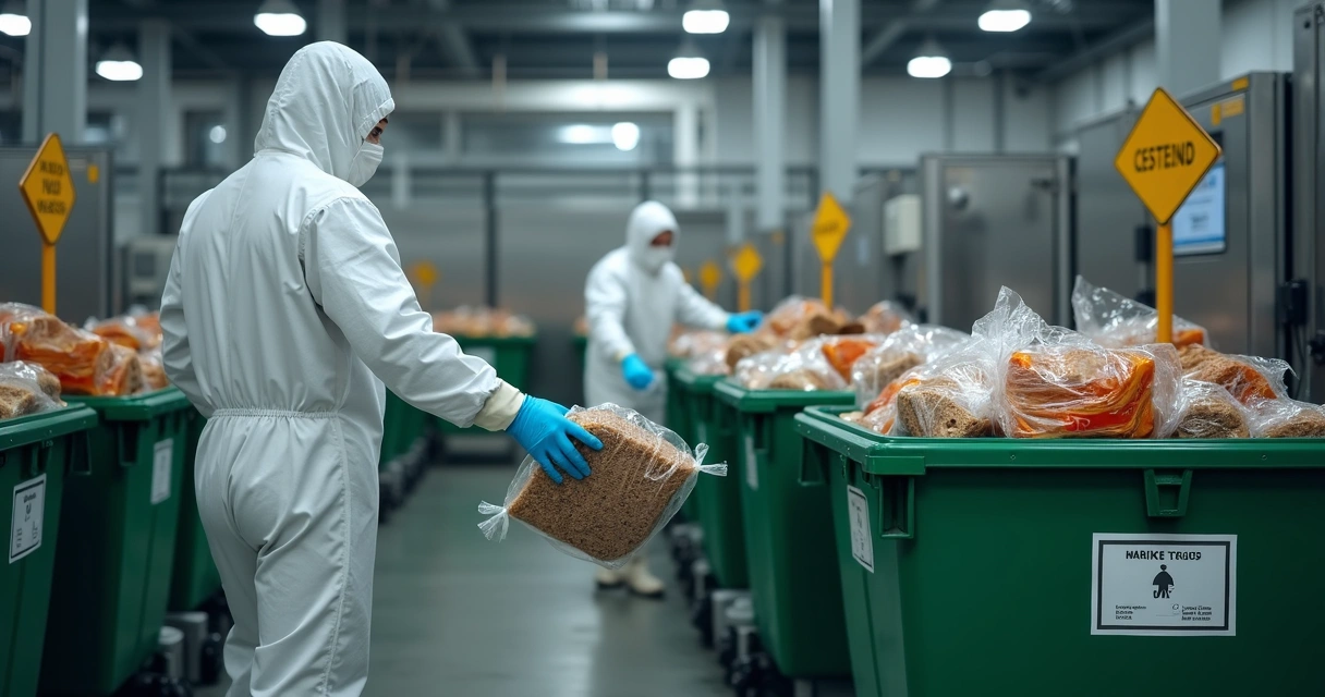 Profissional descarregando embalagens rejeitadas em área de descarte supervisionada 