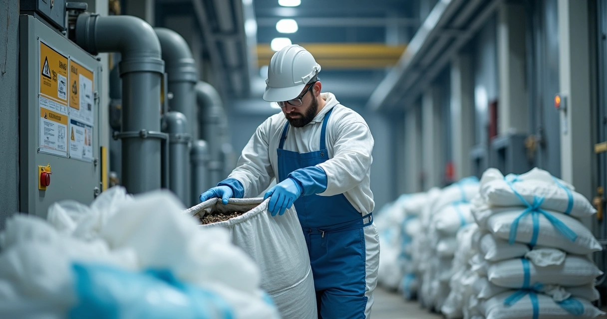 Descarte correto de resíduos em fábrica 
