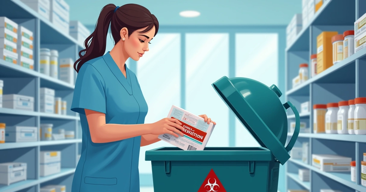 Profissional descartando remédios vencidos em local apropriado 
