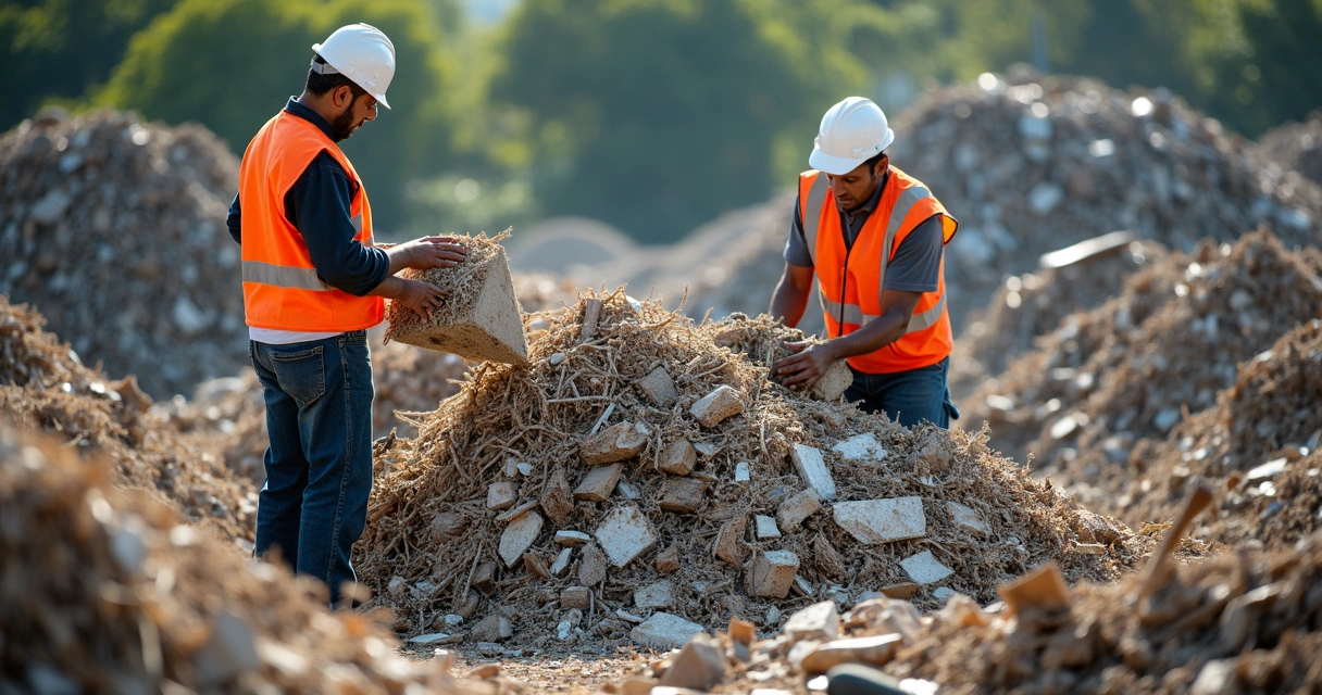 Trabalhadores separando resíduos em ponto de descarte licenciado do DF 