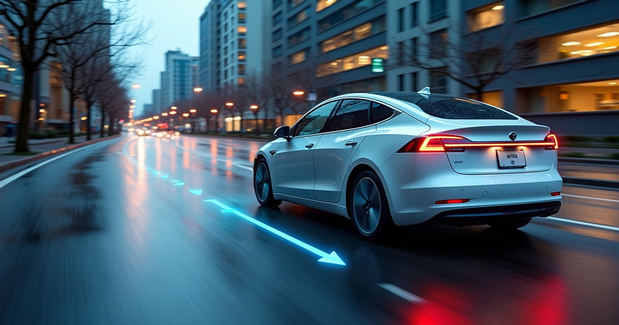 Carro elétrico descendo e regenerando energia 