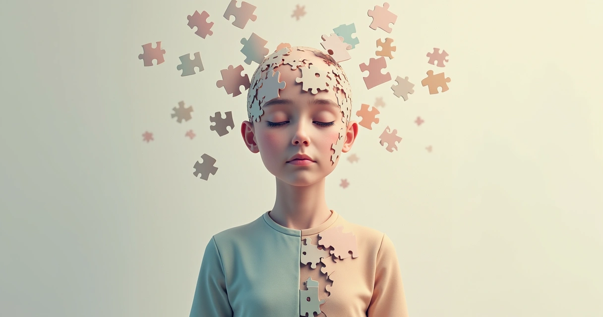 Desenho de uma pessoa com a imagem fragmentada, representando sensação de desconexão interna