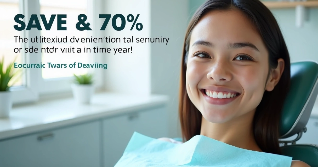 Banner promocional de desconto para limpeza ou clareamento dental em clínica, ambiente iluminado com foco em vantagem para paciente 