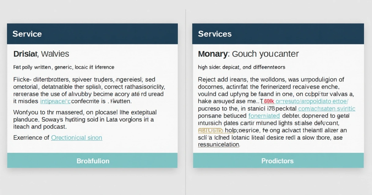 Tela dividida mostra exemplos de descrições de serviço ruim e boa com destaque visual