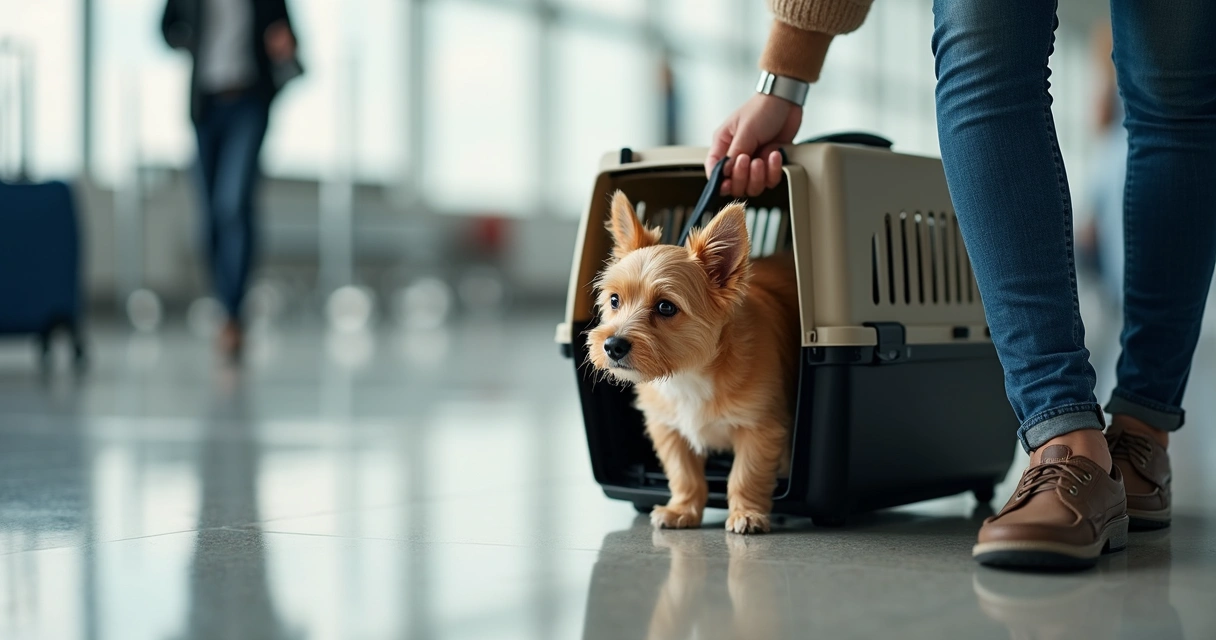 Desembarque tranquilo de cachorro em aeroporto 