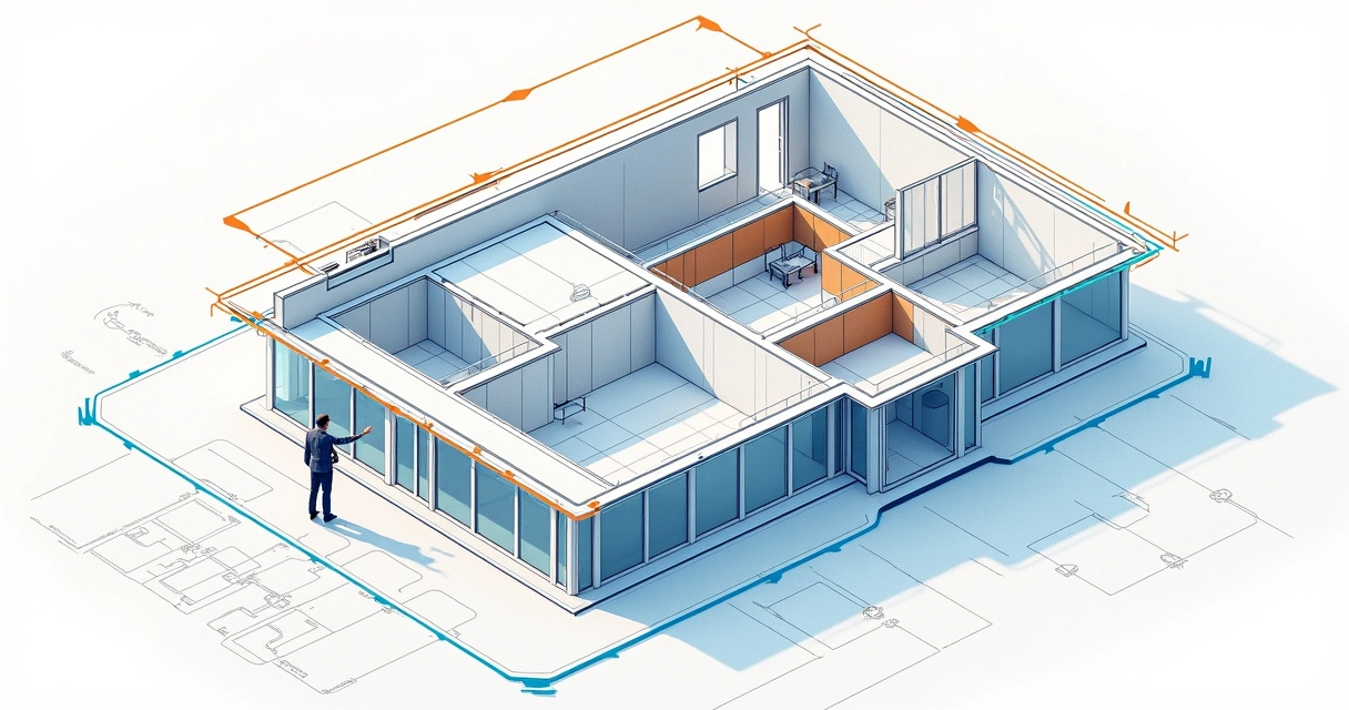 Desenho técnico de um imóvel comercial sendo analisado 