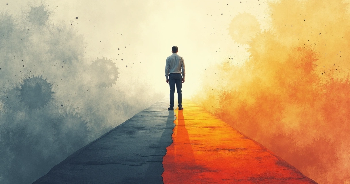 Desenho de caminhos divergentes representando mudança de padrão mental