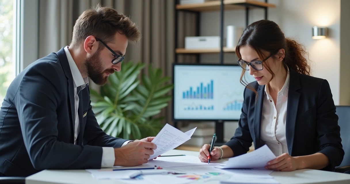 Empresário e contador em reunião analisando documentos de desenquadramento do MEI 
