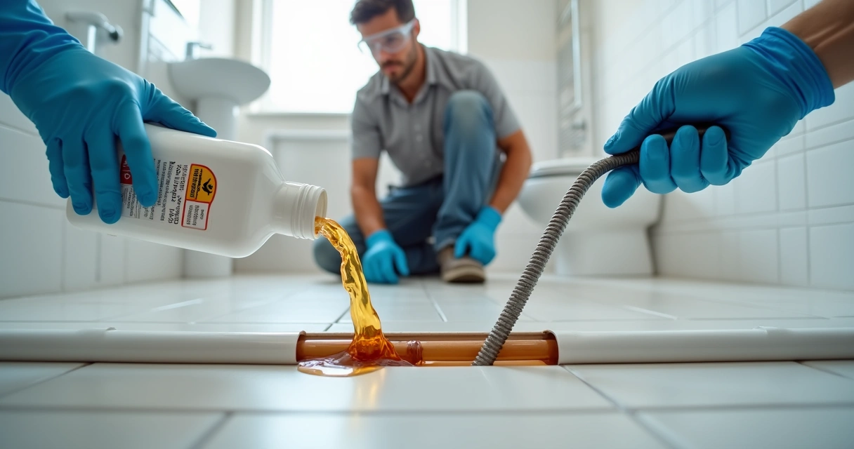 Canalizador comparando desentupimento químico e mecânico em cano entupido 