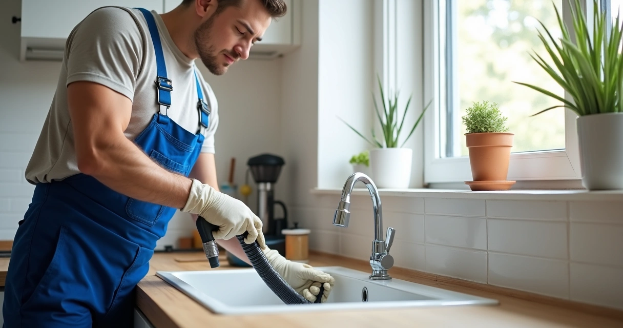 Profissional a desentupir ralo residencial com ferramenta moderna 