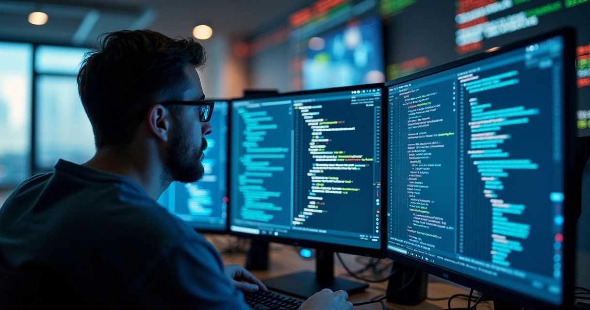 Desenvolvedor ABAP analisando código em tela com gráficos de performance e erros destacados 