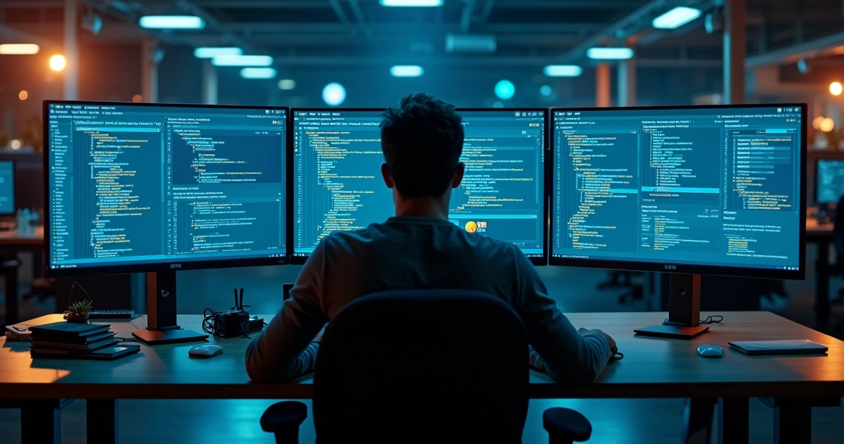 Desenvolvedor monitorando painel com APIs fiscais e alertas de mudança 