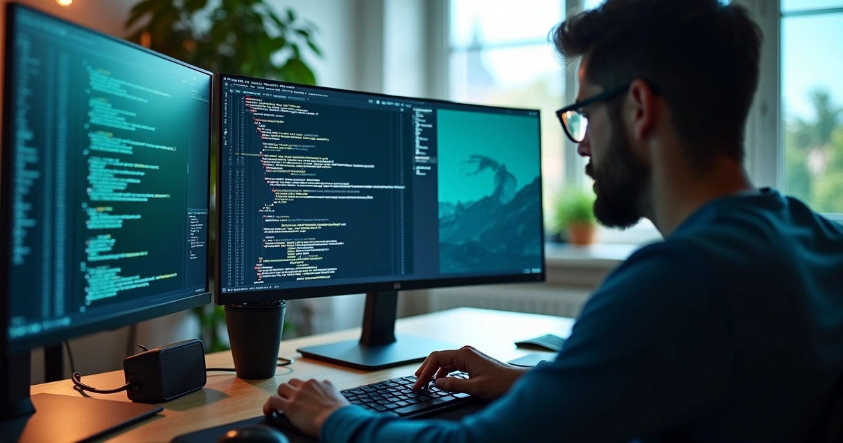 Desenvolvedor programando código Python com integração da API do ChatGPT em tela de computador ultradetalhada 