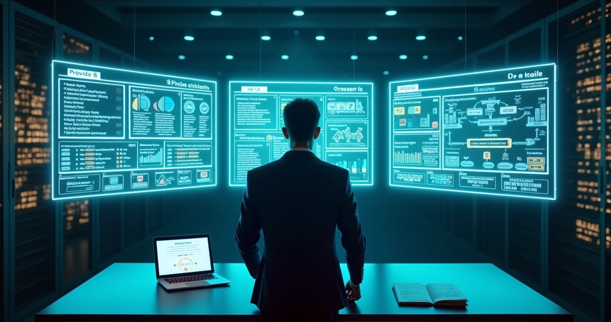 Desenvolvedor SaaS comparando APIs fiscais em telões digitais 