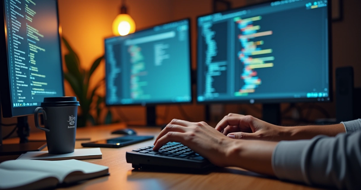 Desenvolvedor digitando código no computador 