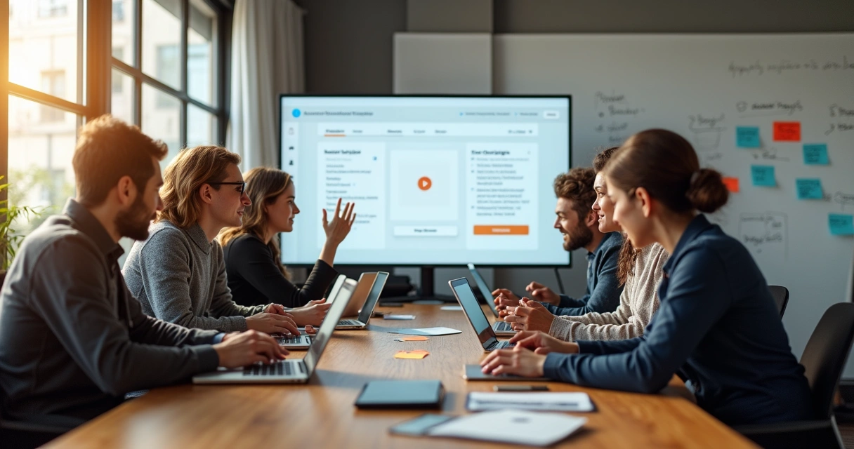 Desenvolvedores testando app em reunião 