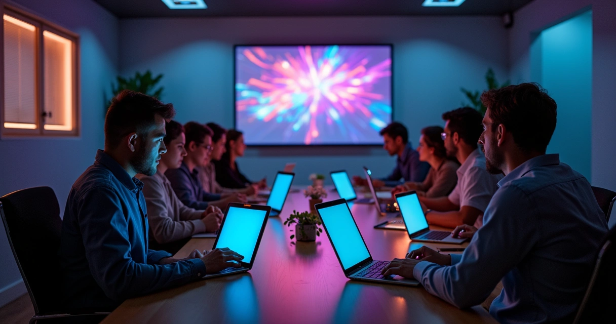 Equipe de tecnologia planejando aplicativo para evento em ambiente colaborativo 