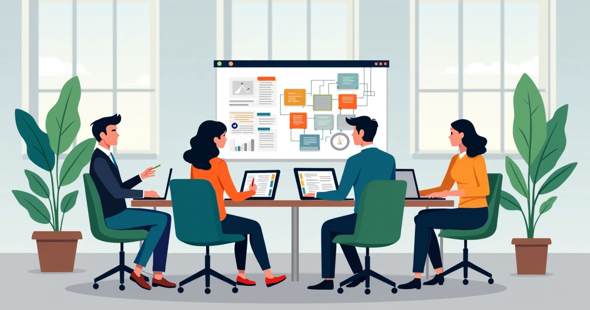 Equipe em sessão de aprendizado contínuo, compartilhando conhecimentos 