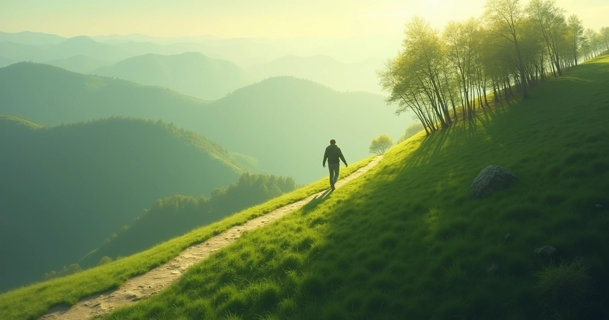 Representação visual de um caminho ascendente em um ambiente natural, sugerindo crescimento e evolução 