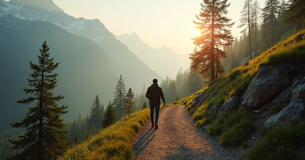 Pessoa caminhando em trilha no meio da natureza, simbolizando o desenvolvimento da consciência