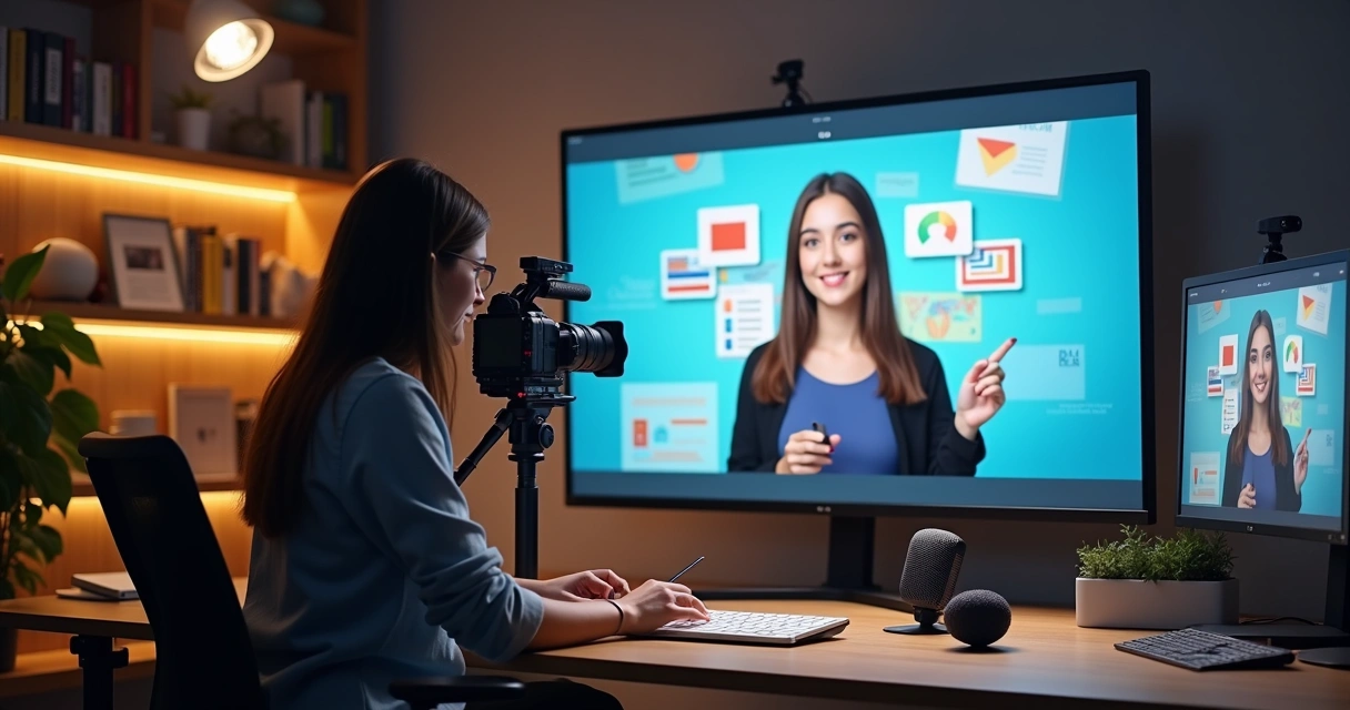Pessoa gravando vídeo para curso online em estúdio 