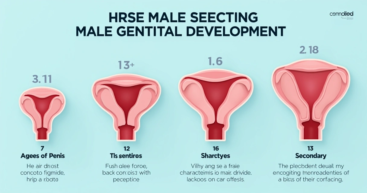 Infográfico mostrando fases do desenvolvimento genital masculino 