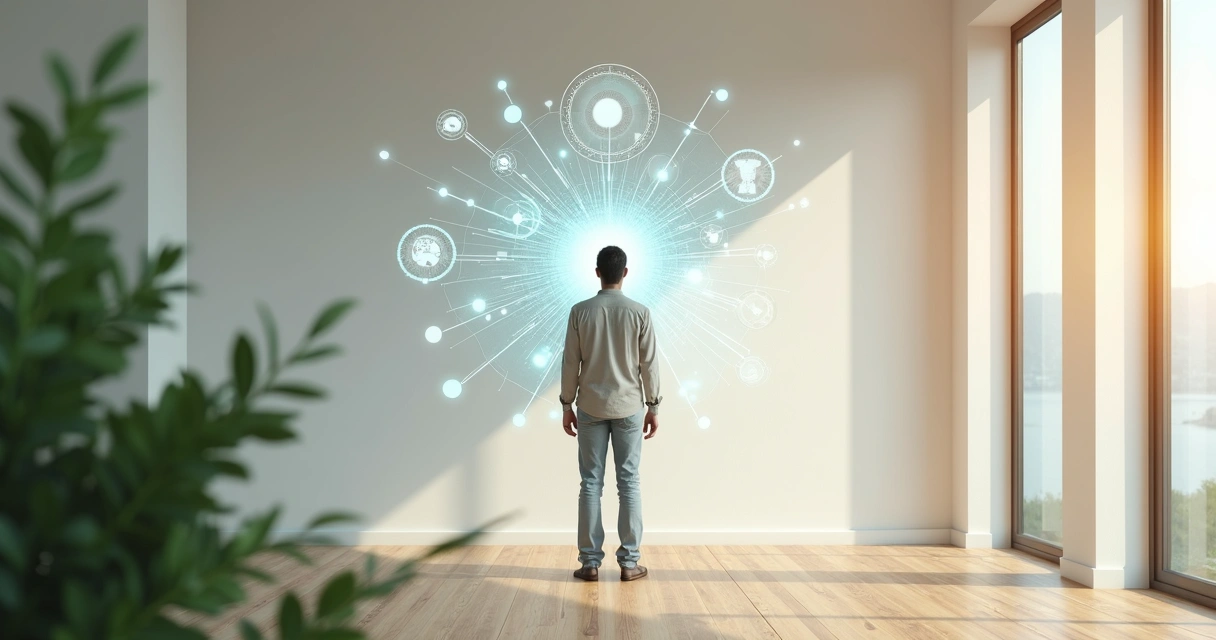 Pessoa em pé diante de caminho em rede interligada representando desenvolvimento humano sistêmico 
