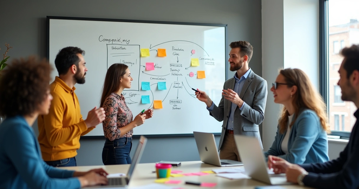 Desenvolvimento de MVP em equipe em quadro branco 